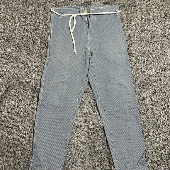 Striped Blue/White Cotton Pants with White Rope Belt